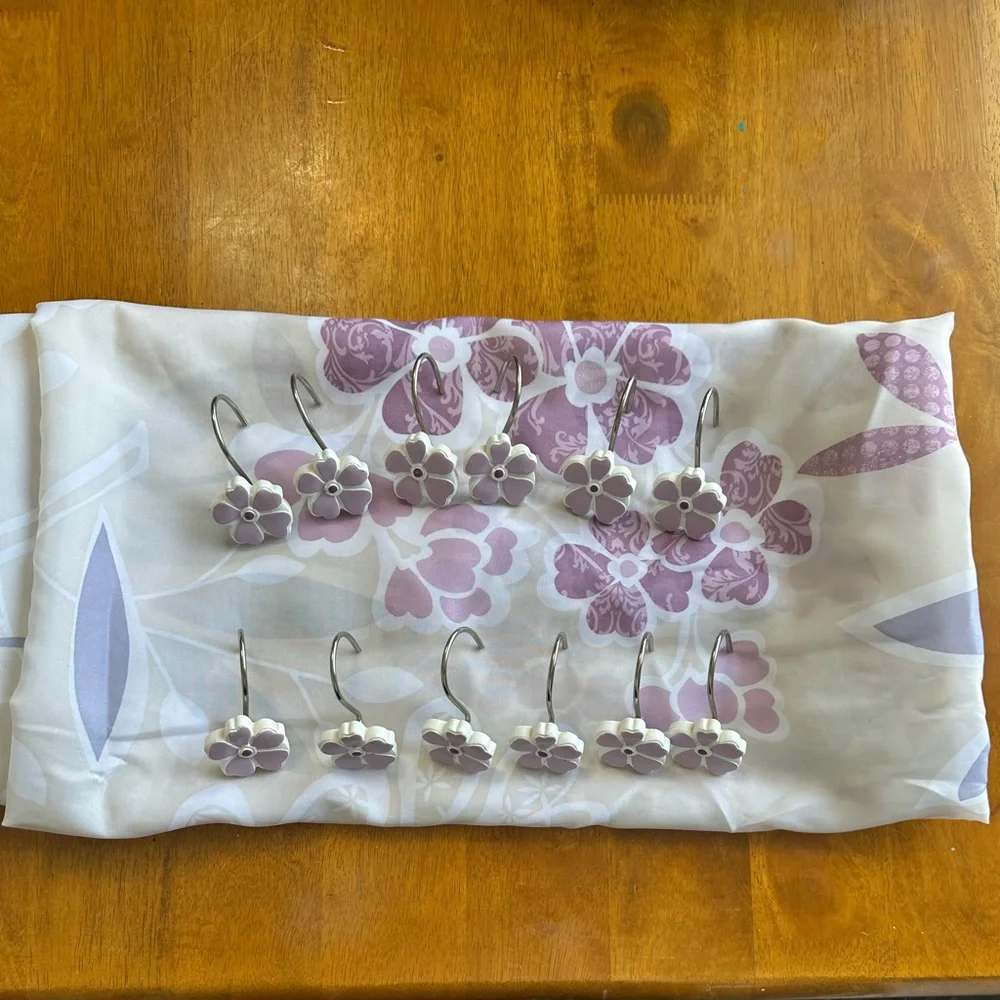 Floral Purple shower curtain with matching rings